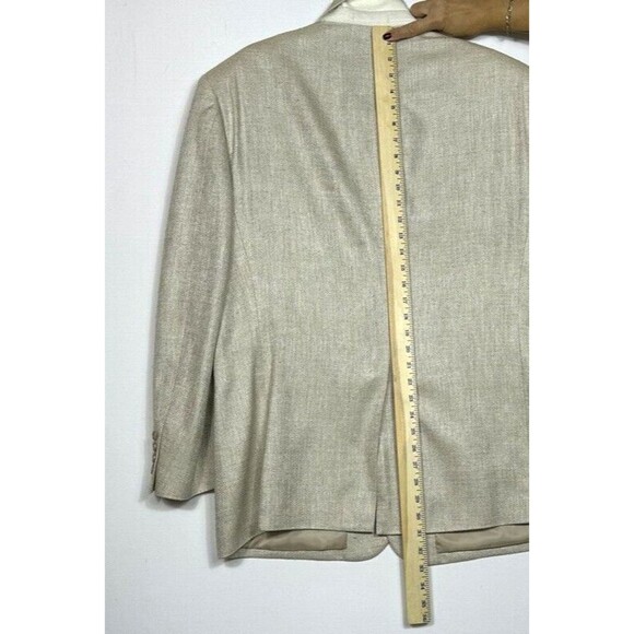 Towncraft Mens 44 R 100% Silk Beige Blazer Lined Herringbone Tan Sports Coat - Picture 5 of 15